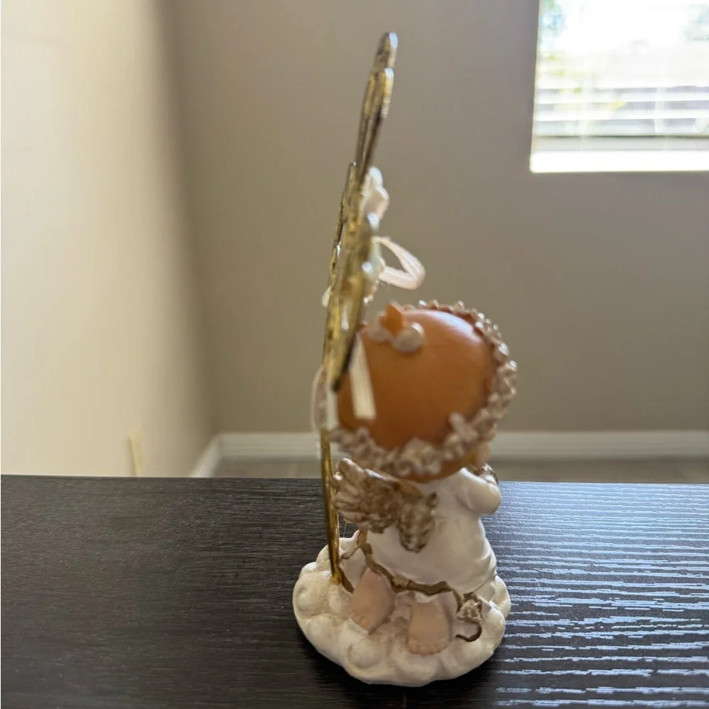 White and Gold Angel Favor Figurine with Teddy and Cross Accent